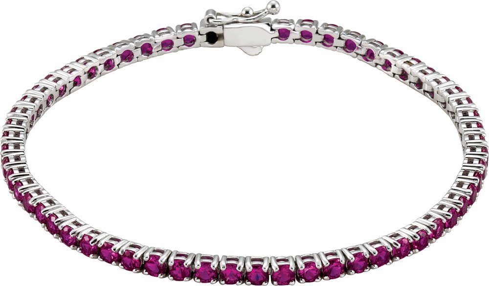 14K White Gold Lab-Grown Ruby Line 7.25" Bracelet
