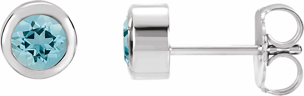 14K White Gold Natural Aquamarine Bezel-Set Earrings