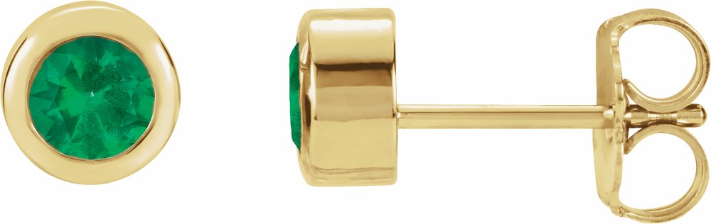 14K Yellow Gold Lab-Grown Emerald Bezel-Set Earrings