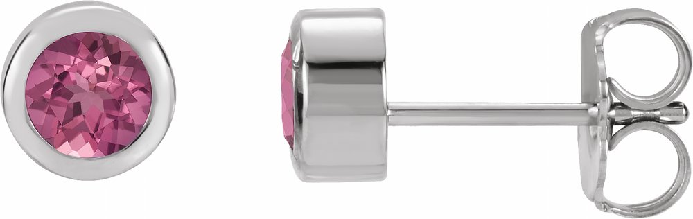 14K White Gold Natural Pink Tourmaline Bezel-Set Earrings