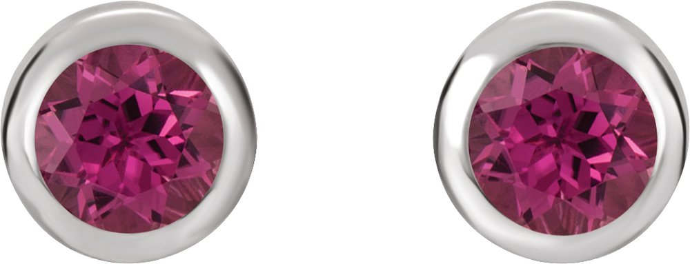14K White Gold Natural Pink Tourmaline Bezel-Set Earrings