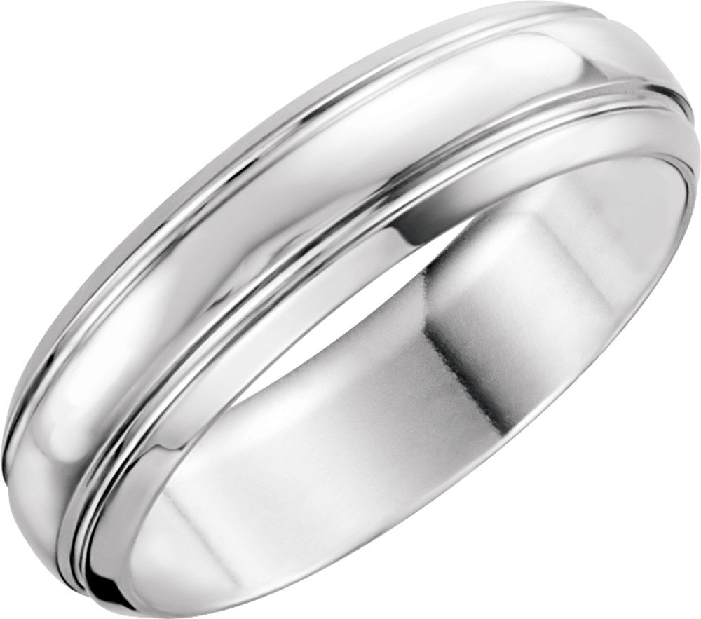 14K White Gold 6 mm Grooved Band Size 5