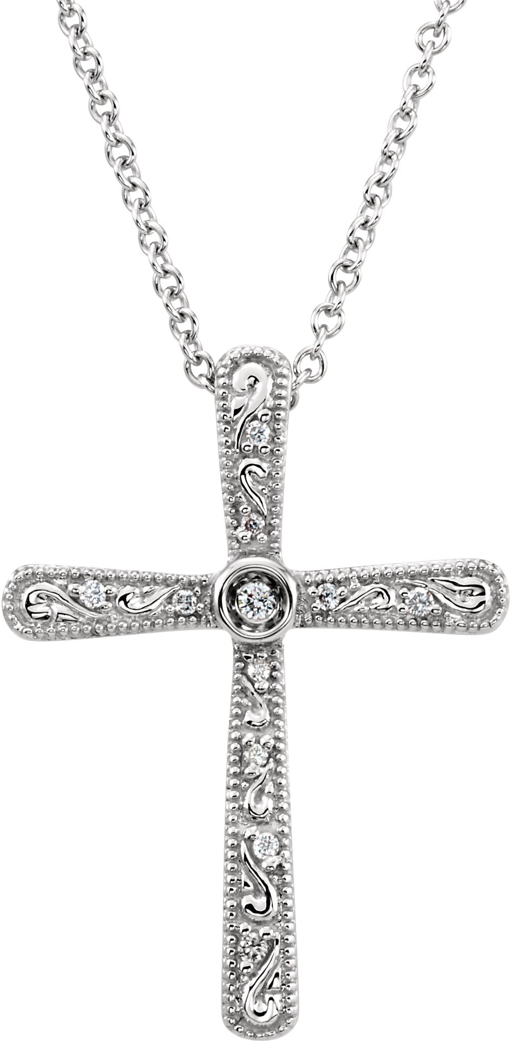 14K White .05 CTW Natural Diamond Cross 18" Necklace