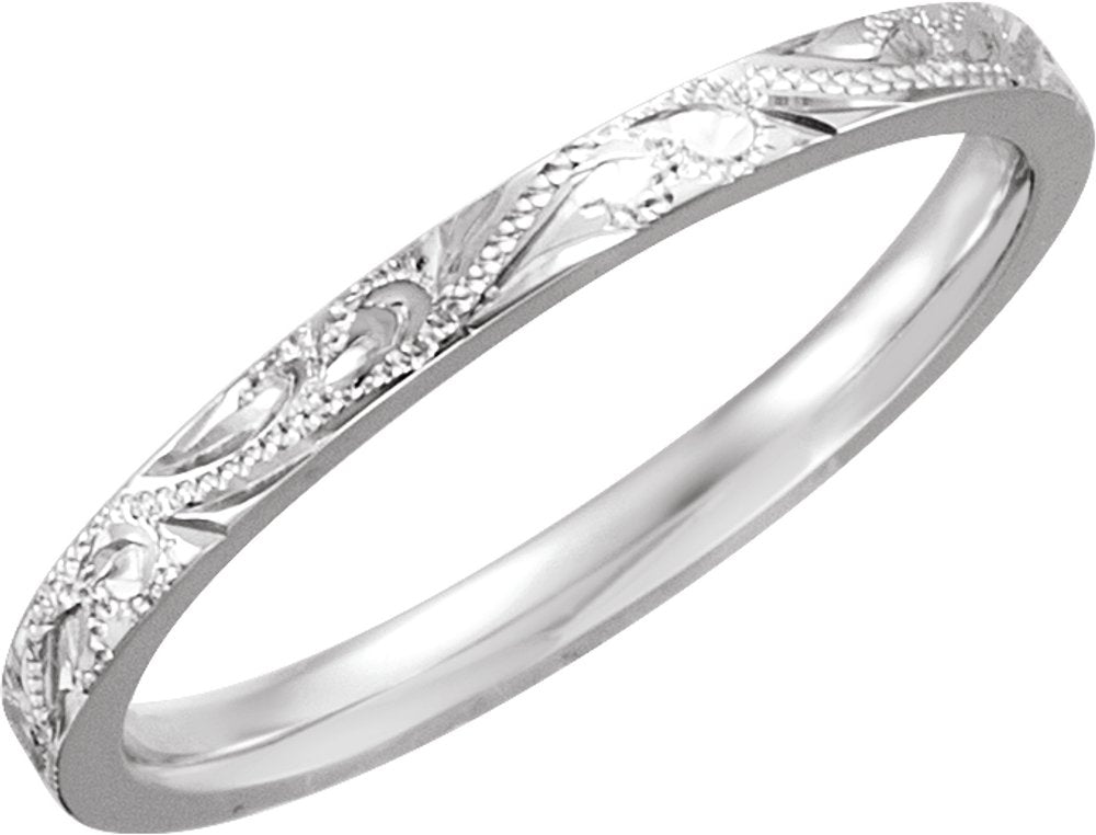 14K White Gold 2 mm Hand-Engraved Band Size 7