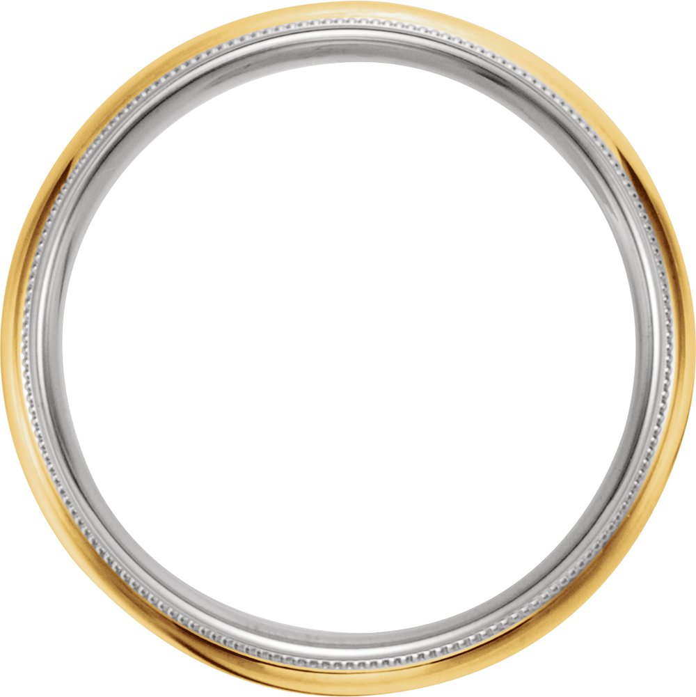 14K White/Yellow/White 6 mm Milgrain Edge Grooved Comfort-Fit Half Round Band