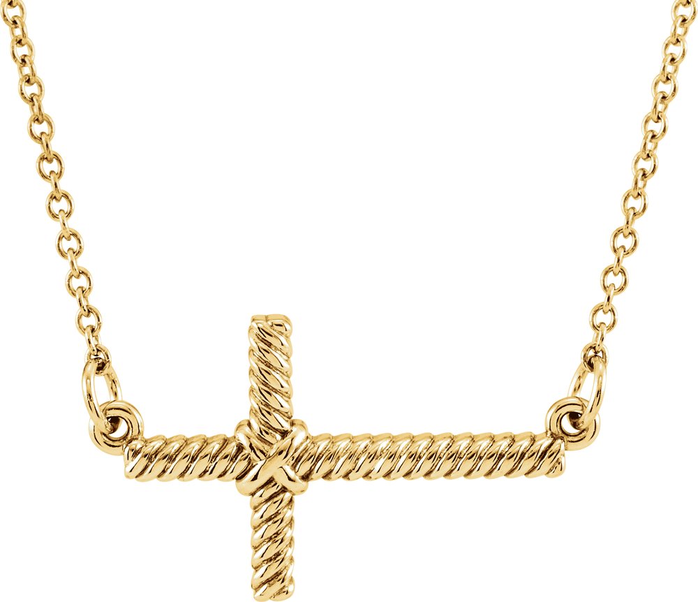 14K Yellow 20.1x11.3 mm Sideways Rope Cross 16.5" Necklace