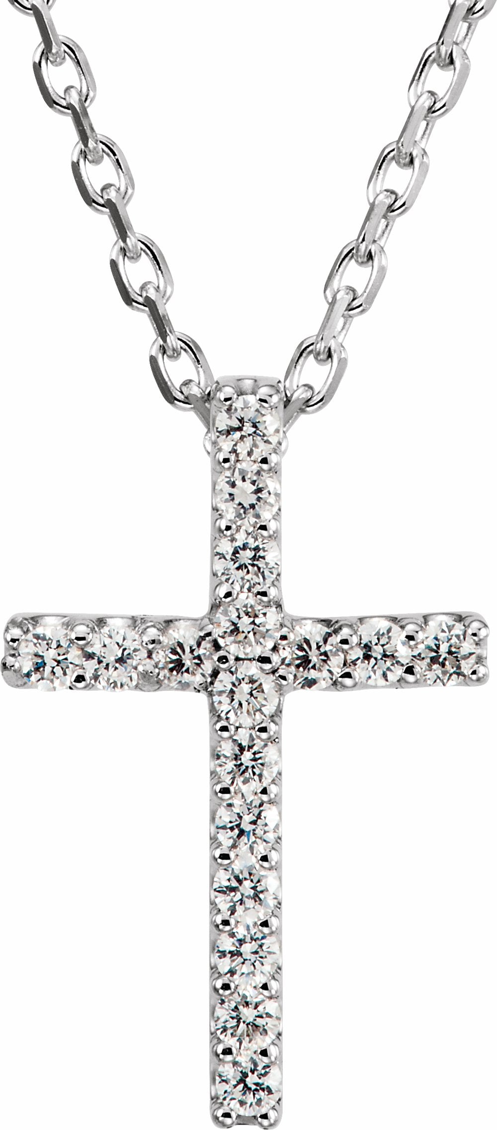 14K White .06 CTW Natural Diamond Petite Cross 16" Necklace
