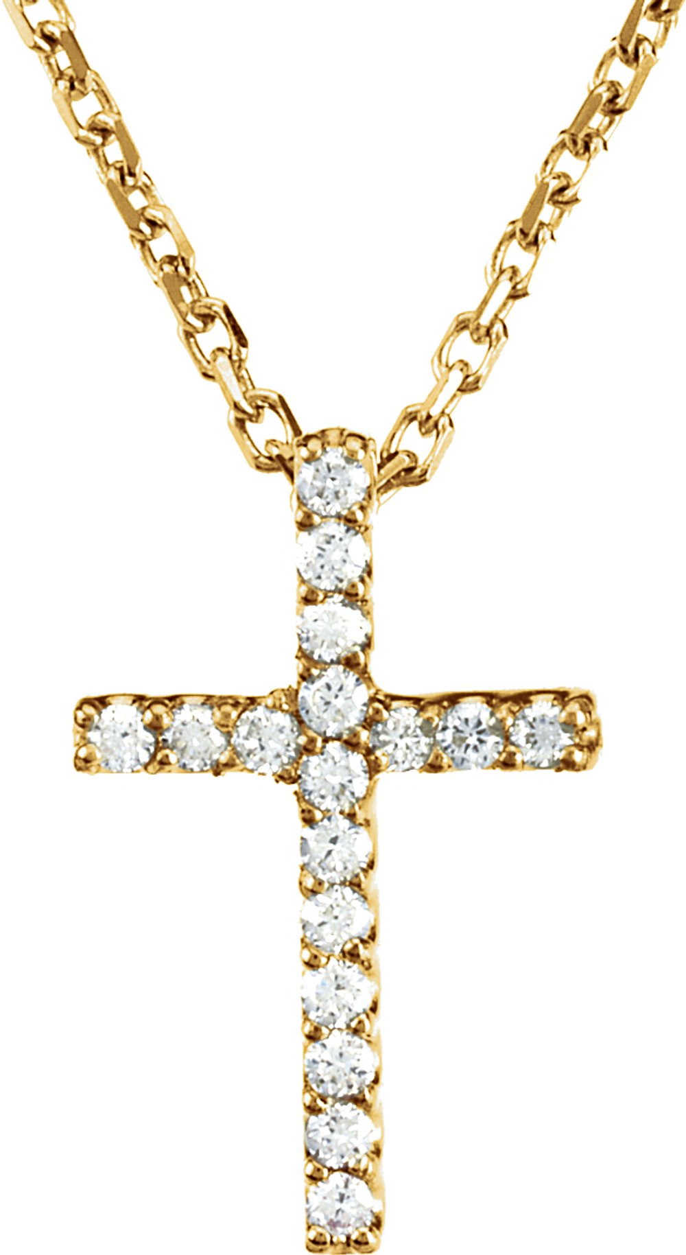 14K Yellow Gold .06 CTW Natural Diamond Petite Cross 16" Necklace
