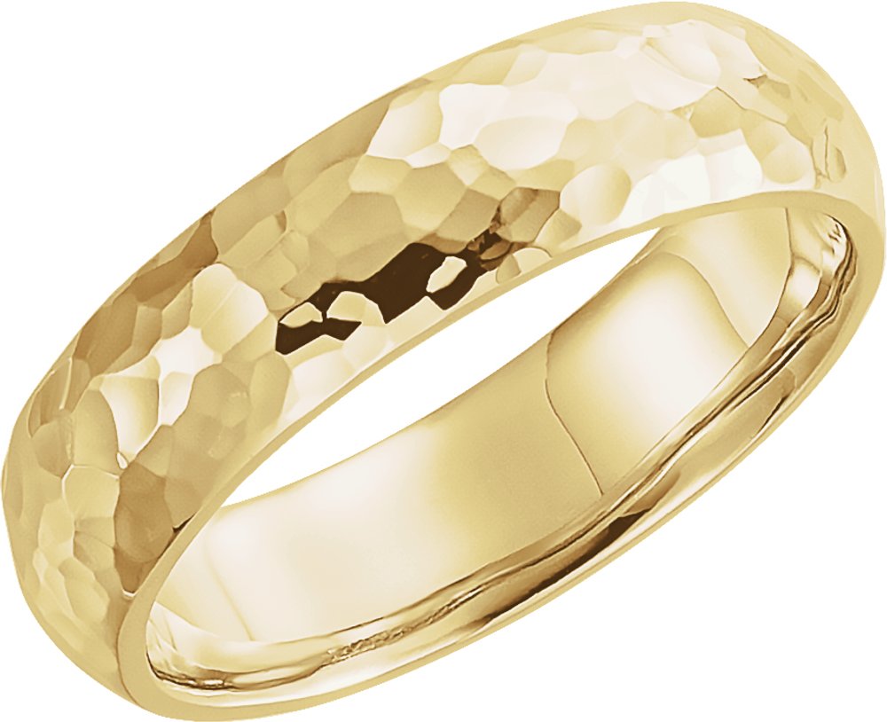 14K Yellow 6 mm Half Round Hammered Comfort-Fit Band Size 8.5