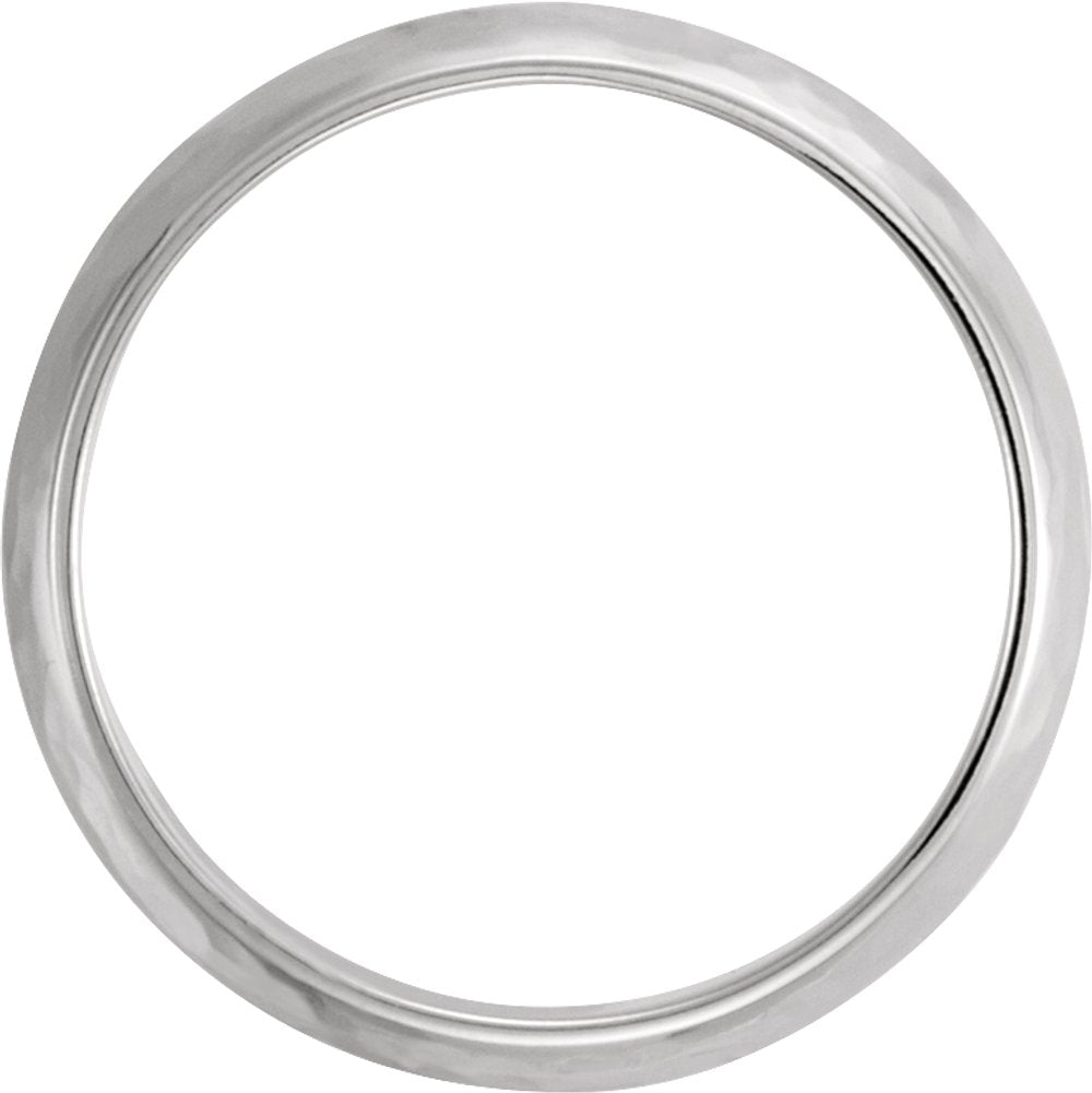 14K White 6 mm Half Round Hammered Band Size 5.5