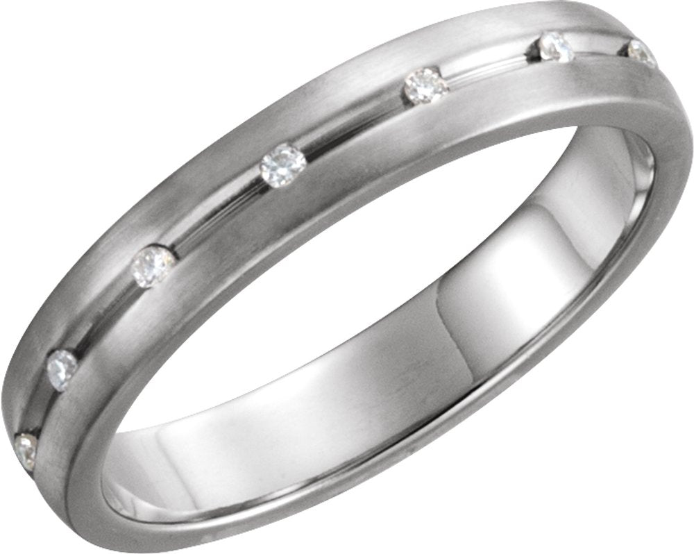 14K White 1/10 CTW Natural Diamond 1.2 mm Grooved Band Size 10