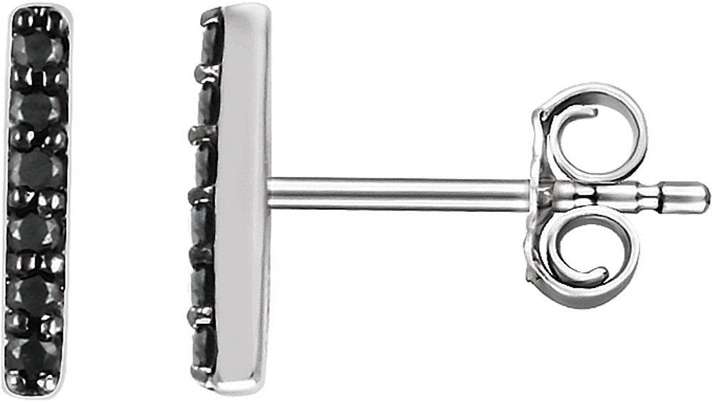 14K White Gold 1/10 CTW Natural Black Diamond Bar Earrings