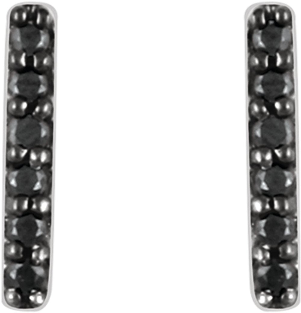 14K White Gold 1/10 CTW Natural Black Diamond Bar Earrings