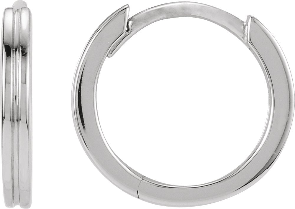 14K White Gold Grooved Hinged 10.3 mm Huggie Hoop Earrings
