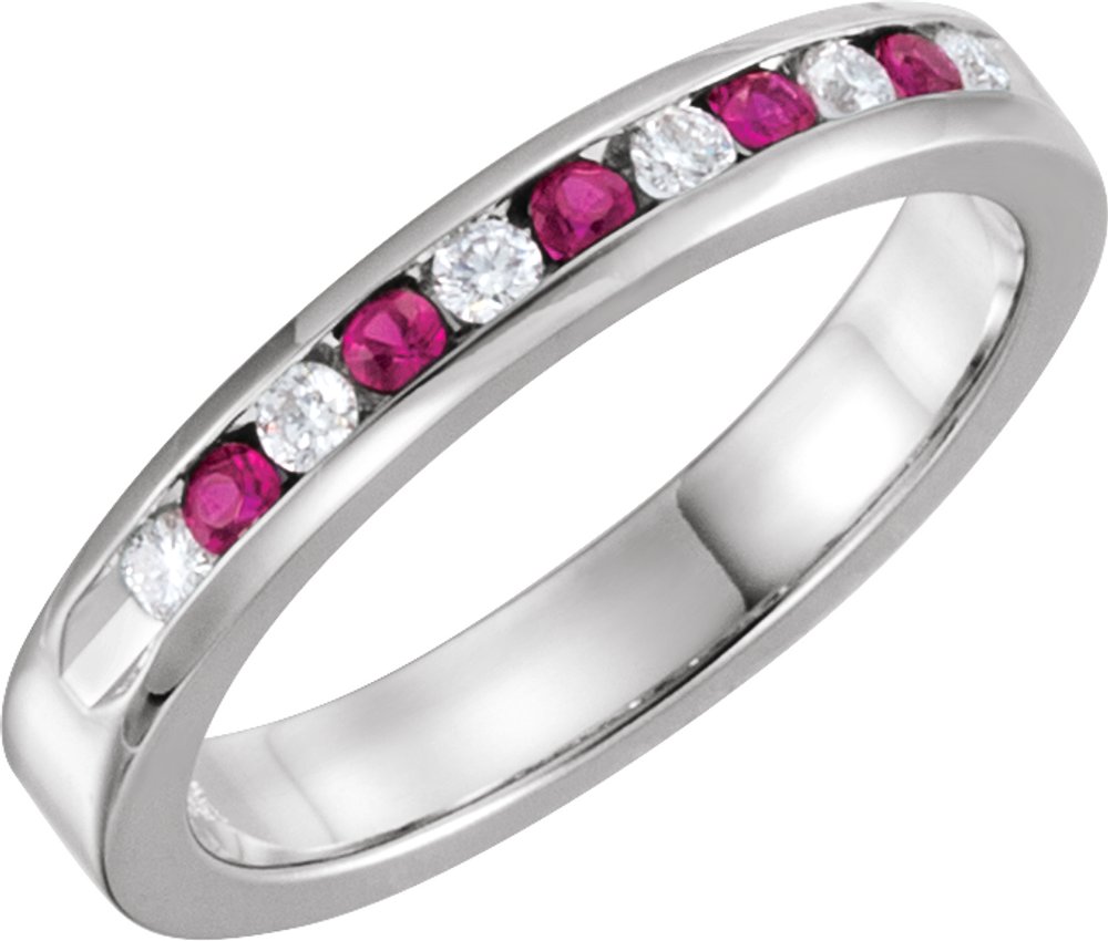 14K White 1/10 CTW Natural Diamond & Natural Ruby Anniversary Band