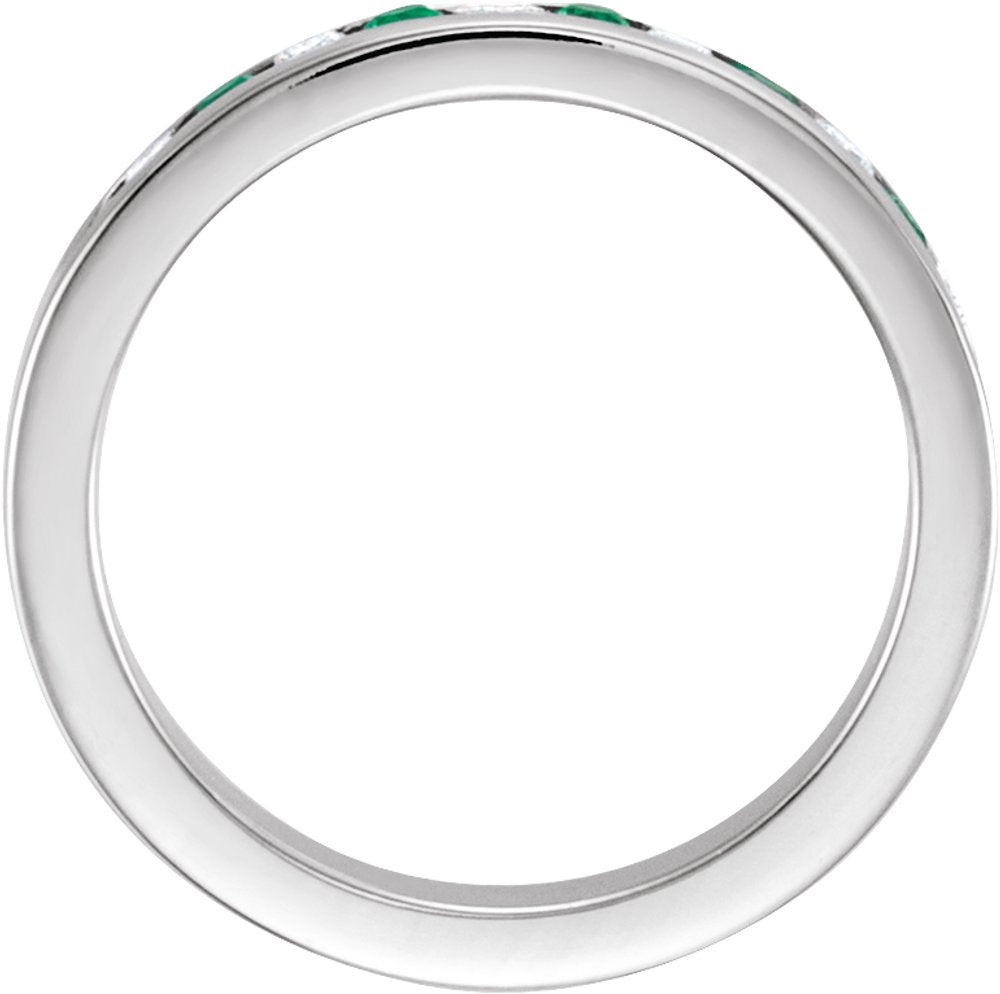 14K White Gold Natural Emerald & 1/10 CTW Natural Diamond Anniversary Band Size 7
