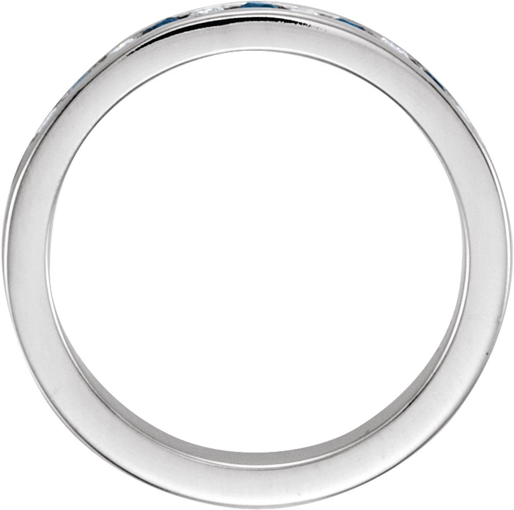 14K White Gold Natural Blue Sapphire & 1/8 CTW Natural Diamond Anniversary Band Size 7