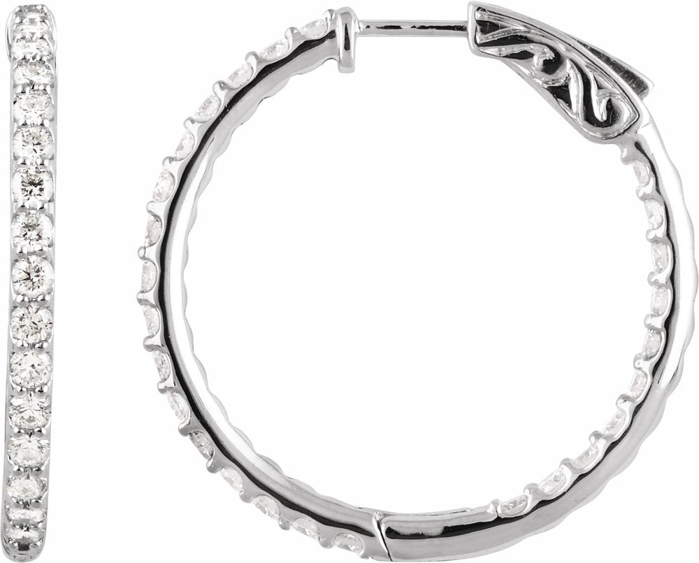 14K White Gold 2 CTW Natural Diamond Inside-Outside 29.5 mm Hinged Hoop Earrings