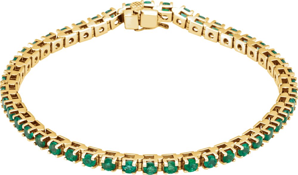 14K Yellow Gold Lab-Grown Emerald Line 7" Bracelet