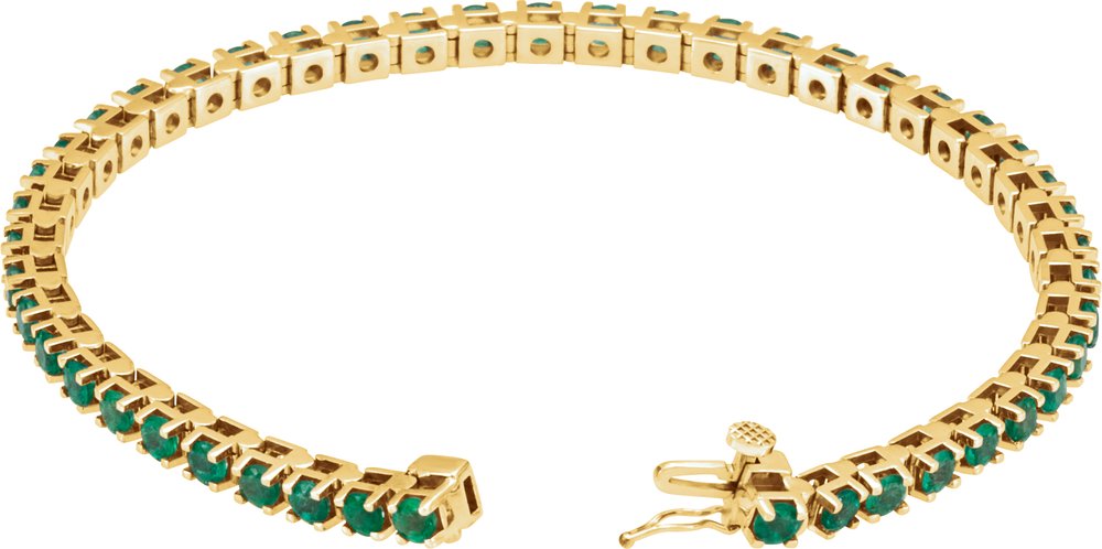 14K Yellow Gold Lab-Grown Emerald Line 7" Bracelet