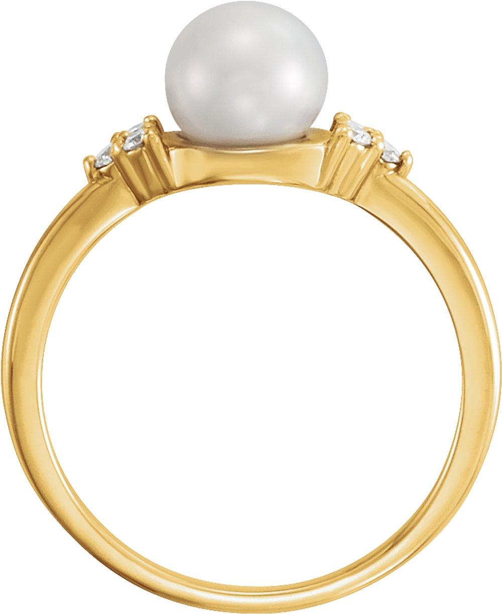 14K Yellow 6.5-7 mm Cultured Freshwater White Pearl & .09 CTW Natural Diamond Ring