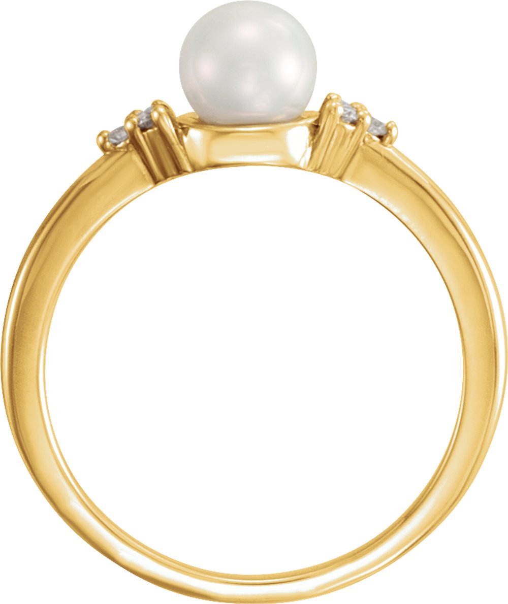 14K Yellow 5.5-6 mm Cultured Freshwater White Pearl & .06 CTW Natural Diamond Ring
