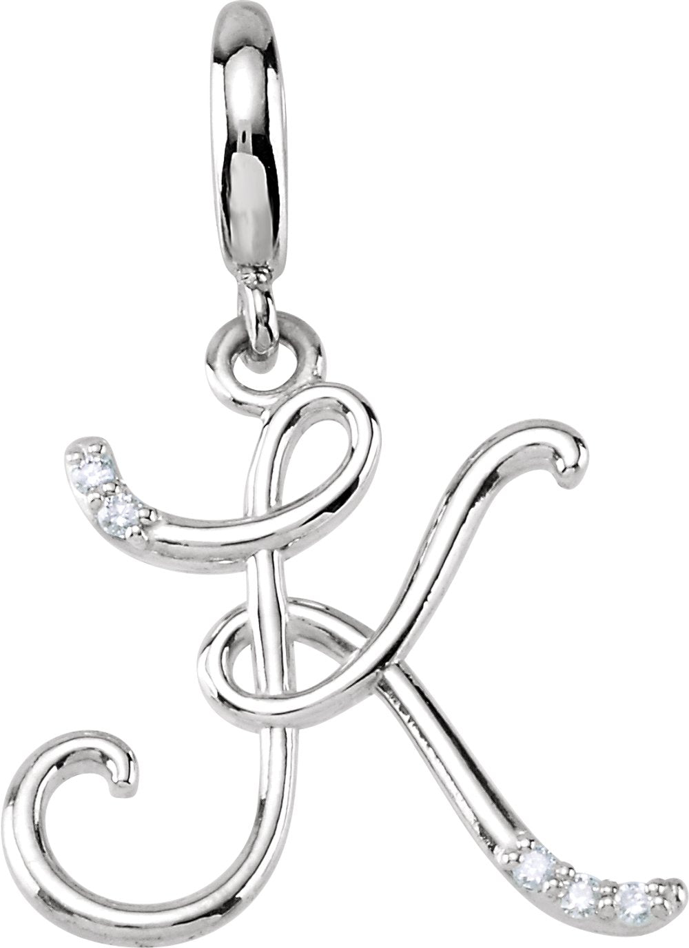 Sterling Silver Script Initial K .03 CTW Natural Diamond Charm/Pendant