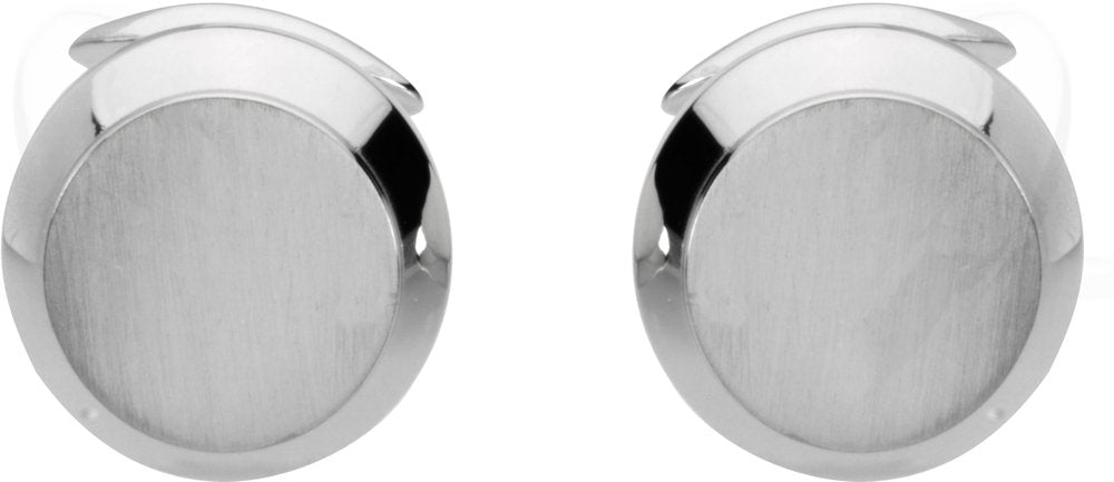 14K White Gold Engravable Round Cuff Links