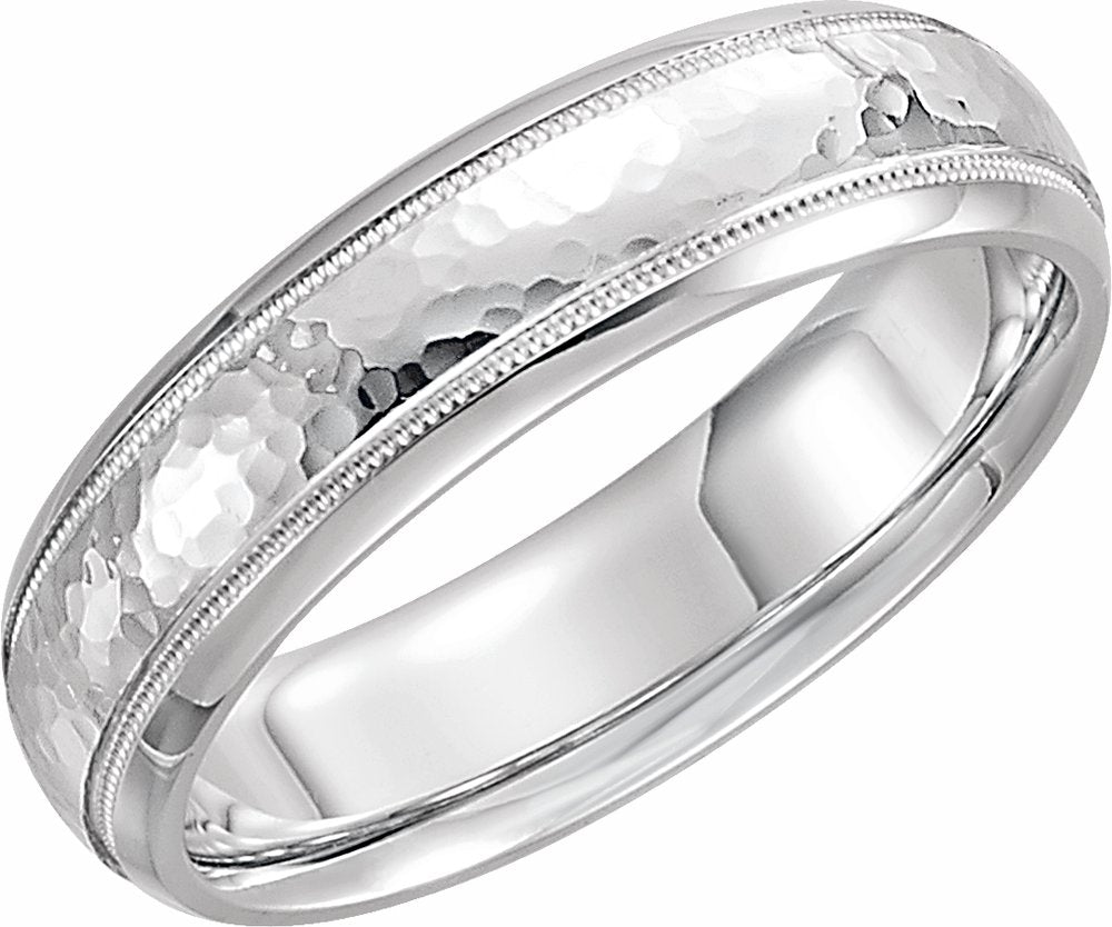 10K White Gold 5 mm Milgrain Edge Comfort-Fit Half Round Band Size 9