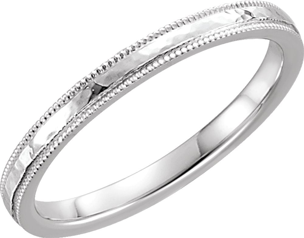 14K White Gold 2 mm Milgrain Edge Comfort-Fit Flat Band Size 7