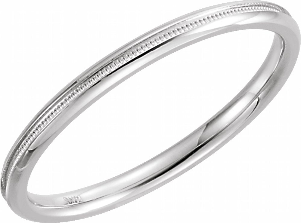 Platinum 2 mm Milgrain Comfort-Fit Half Round Band Size 6.5