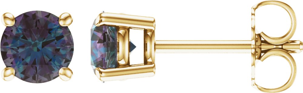 14K Yellow Gold 5 mm Lab-Grown Alexandrite Earrings