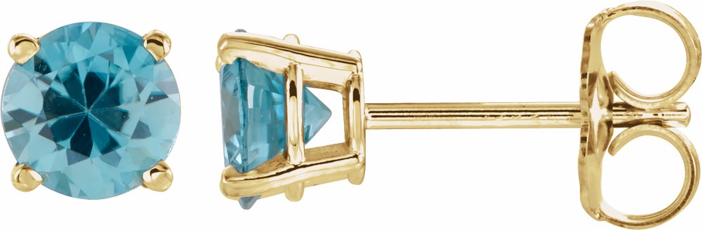14K Yellow Gold 5 mm Natural Blue Zircon Earrings