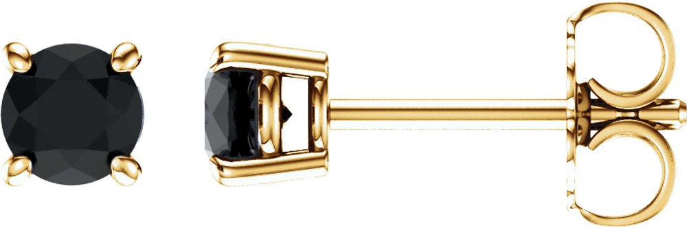 14K Yellow Gold 4 mm Natural Black Onyx Earrings