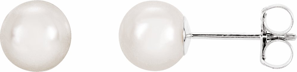 14K White Gold 6 mm Cultured White Akoya Pearl Earrings