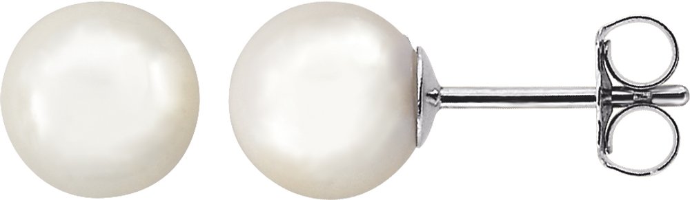 14K White Gold 7 mm Cultured White Akoya Pearl Earrings
