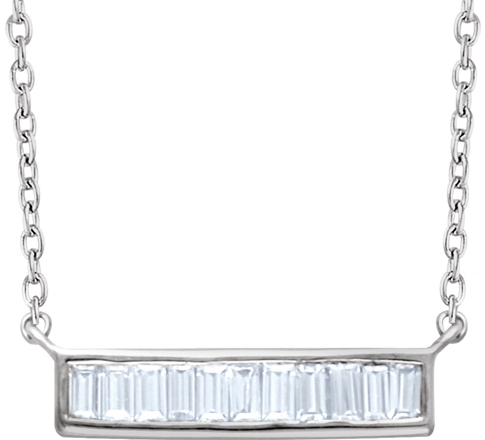 14K White Gold 1/4 CTW Natural Diamond Baguette Bar 18" Necklace