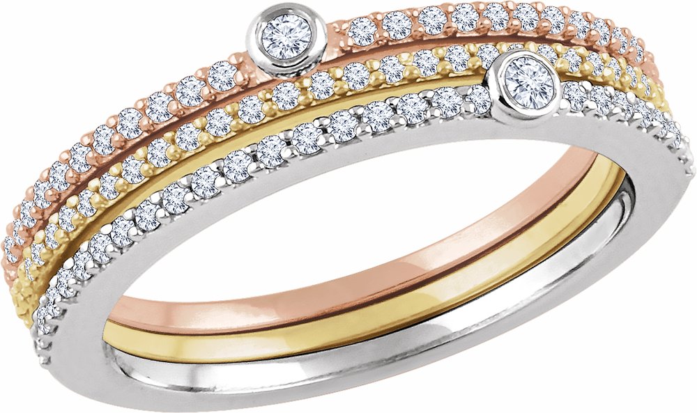 14K White/Yellow/Rose Gold 3/8 CTW Natural Diamond Stackable Rings - Set of 3