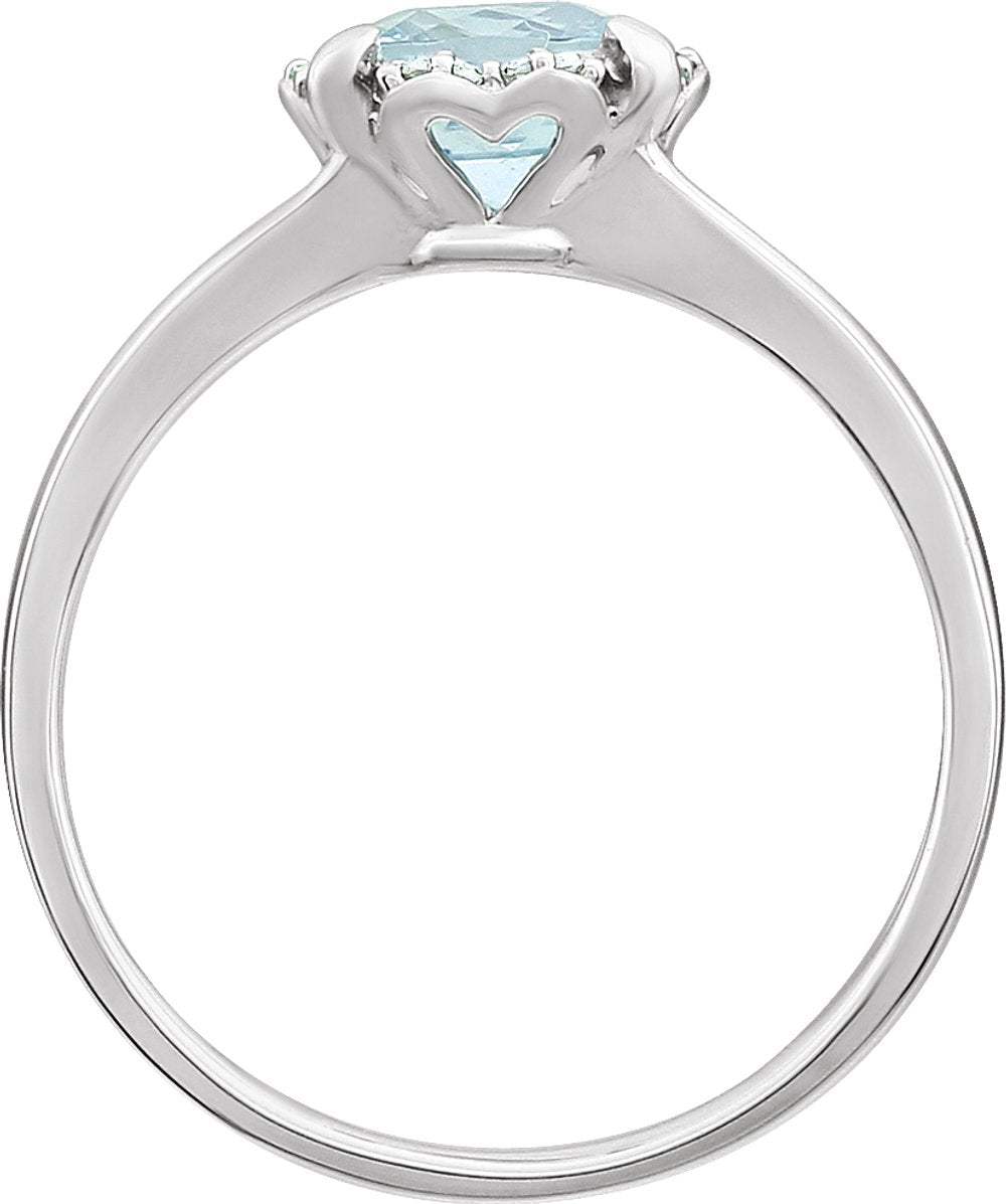 14K White Gold Natural Aquamarine & .05 CTW Natural Diamond Ring