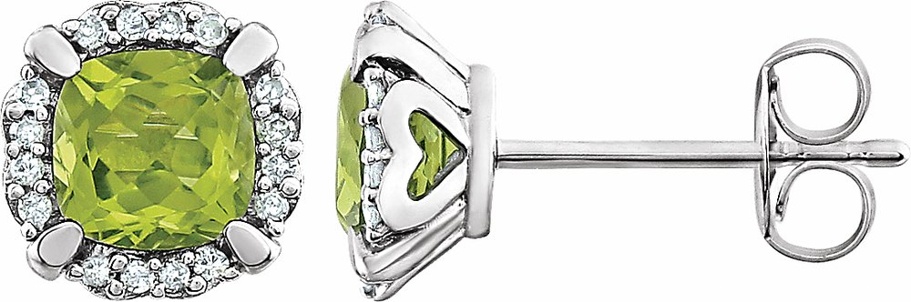 14K White Gold Natural Peridot & 1/10 CTW Natural Diamond Earrings