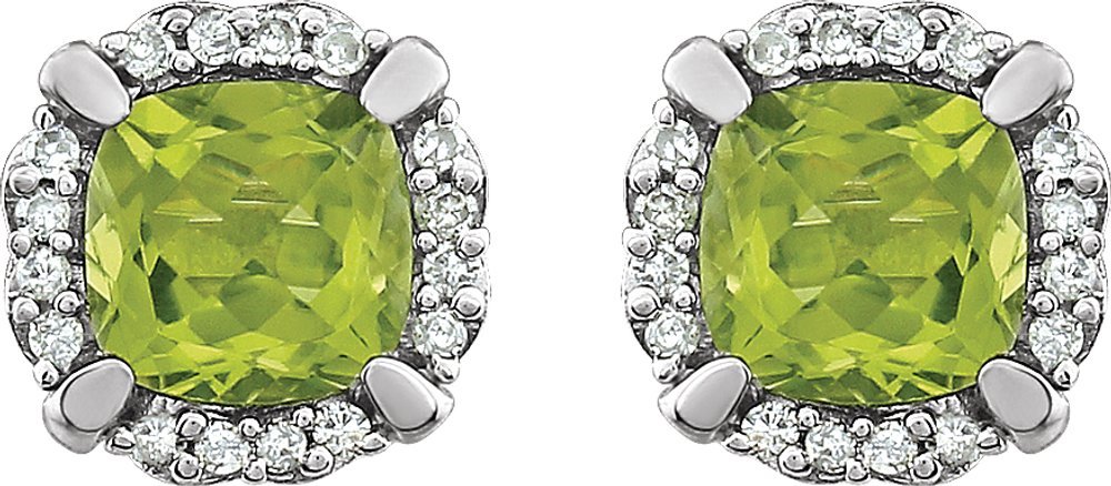 14K White Gold Natural Peridot & 1/10 CTW Natural Diamond Earrings