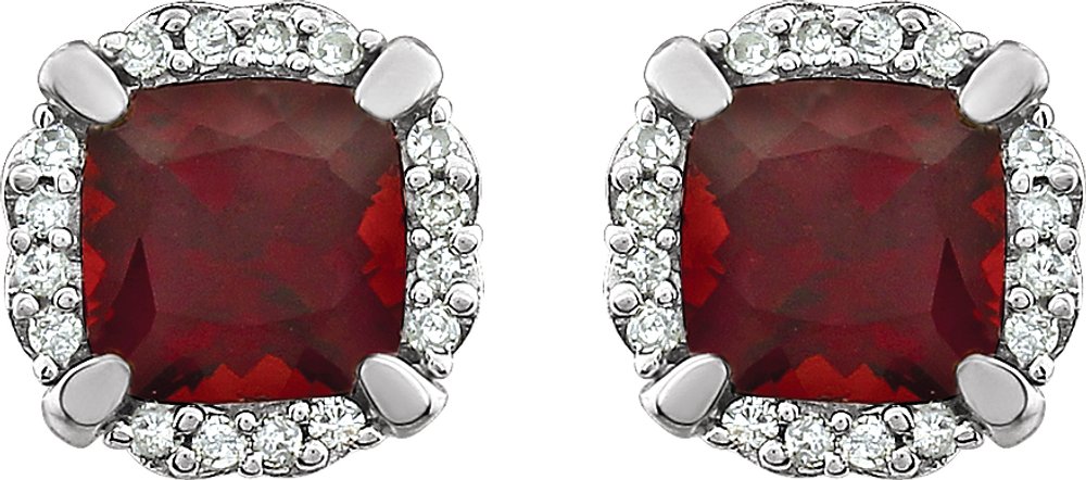 14K White Natural Mozambique Garnet & 1/10 CTW Natural Diamond Earrings