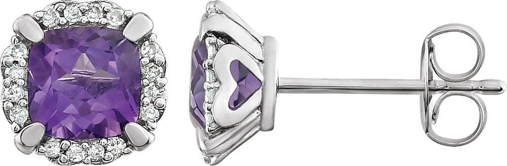 14K White Gold Natural Amethyst & 1/10 CTW Natural Diamond Earrings