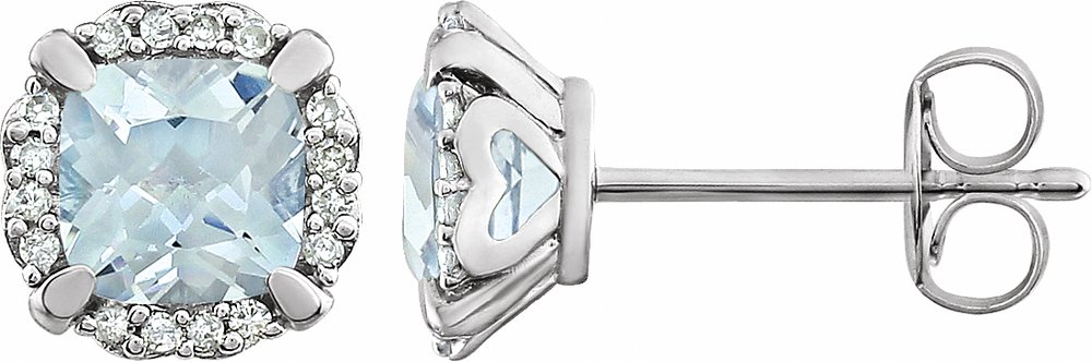 14K White Gold Natural Aquamarine & 1/10 CTW Natural Diamond Earrings