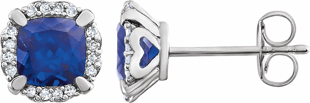 14K White Gold Lab-Grown Blue Sapphire & 1/10 CTW Natural Diamond Earrings