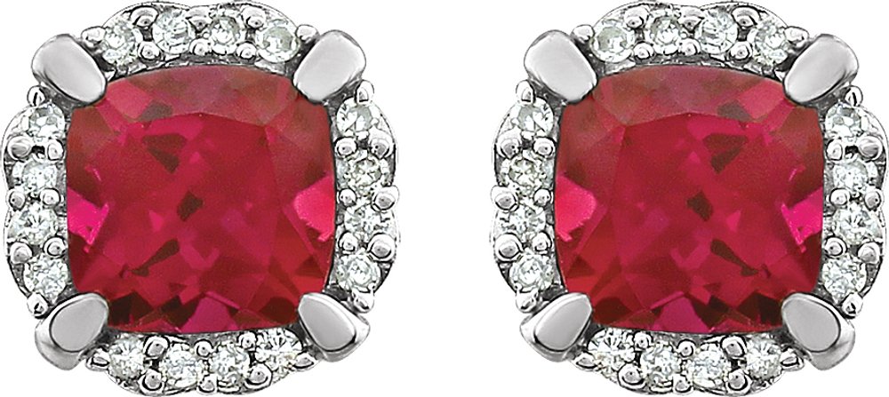 14K White Gold Lab-Grown Ruby & 1/10 CTW Natural Diamond Earrings
