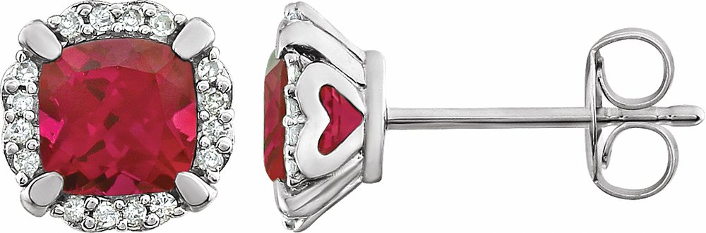 14K White Gold Lab-Grown Ruby & 1/10 CTW Natural Diamond Earrings
