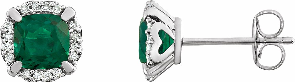 14K White Gold Lab-Grown Emerald & 1/10 CTW Natural Diamond Earrings