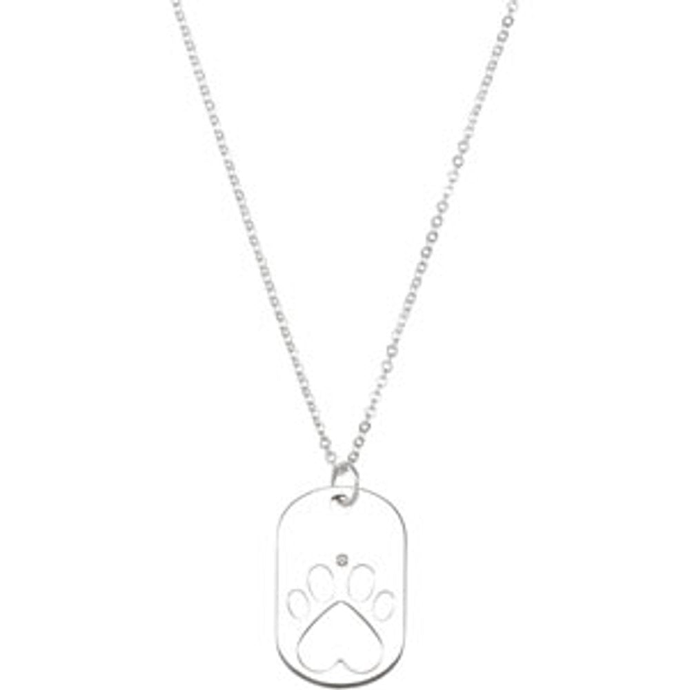 Sterling Silver .025 CT Natural Diamond Dog Tag 18" Necklace