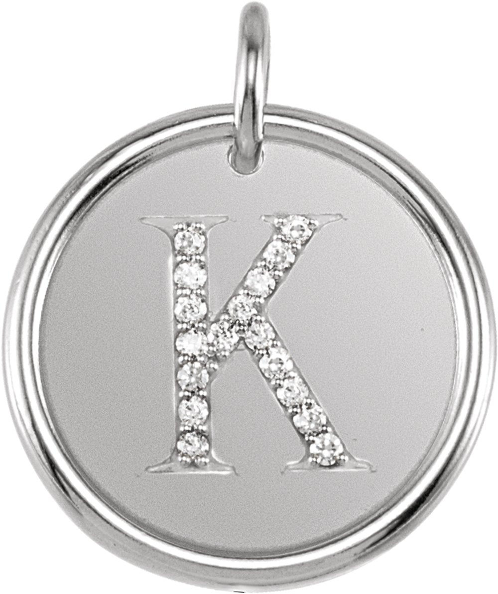 14K White Gold .08 CTW Natural Diamond Posh Mommy® Initial K Pendant